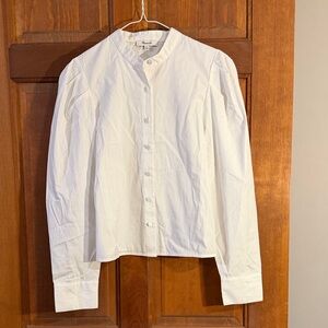 Madewell White Button-Up Band Collar Blouse